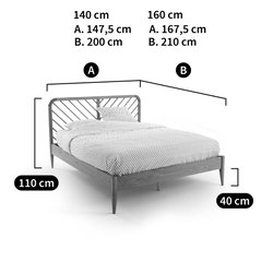 Cama con somier de roble macizo y chapado de roble Anda