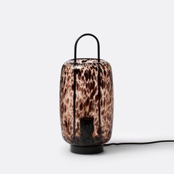 Lámpara de mesa de acero y vidrio ámbar, Toleco