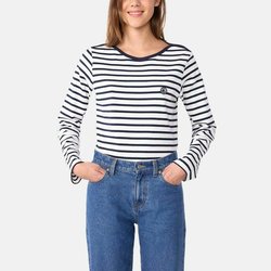 Camiseta marinera de algodón de manga larga para mujer