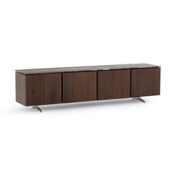 Mueble de TV estilo aparador bajo de nogal y travertino, Jakto
