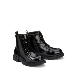 Botines de charol con cremallera y cordones