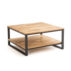 Mesa de centro cuadrada de roble y acero Hiba
