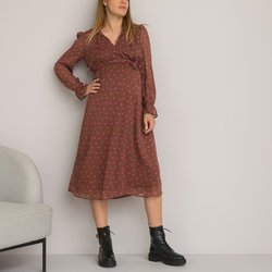 Vestido largo de embarazo, estampado de lunares