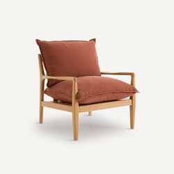 Sillón de roble, madera contrachapada y tela de lino de algodón, Dilma