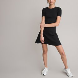 Vestido de manga corta de canalé, preciosa espalda