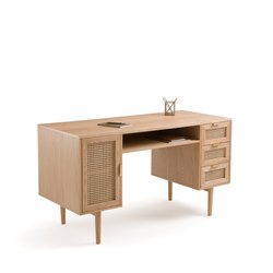 Escritorio de doble pedestal chapado en roble y ratán, Loris