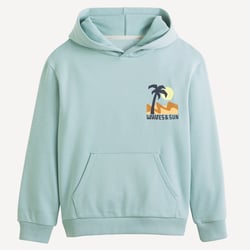 Sudadera con capucha de felpa, estampado de palmeras