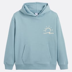 Sudadera con capucha, oversize, de felpa, estampado con un sol en la parte delantera, mensaje estamp