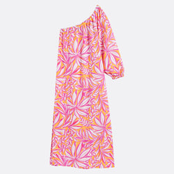 Vestido largo asimétrico con una manga larga, estampado