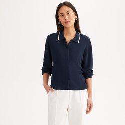 Chaqueta de punto fino con cuello de polo y botones
