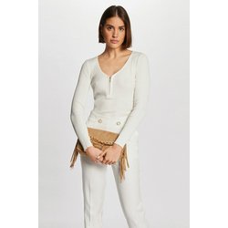 Jersey con cuello de pico y cremallera, de punto de canalé