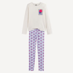 Pijama de algodón, pantalón con estampado de flores