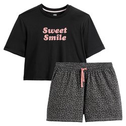Pijama corto con mensaje y estampado de leopardo