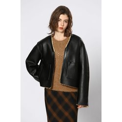 Chaqueta con cremallera de polipiel forrada de tejido sherpa
