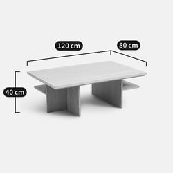 Mesa de centro XL de travertino y chapa de roble, 120 cm de ancho, CALISTE