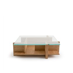 Mesa de centro de roble cepillado y cristal templado, Laby
