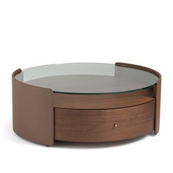 mesa de centro de nogal y cuero, Firmo