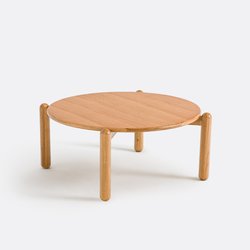 Mesa de centro XL, diámetro 84 cm, patas de roble macizo, Coloquo