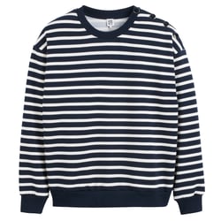 Sudadera a rayas, cuello redondo, hombro abotonado