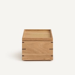 Caja de almacenaje cuadrada de roble macizo natural, HIBASHI