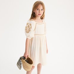 Vestido bordado de manga corta de gasa de algodón