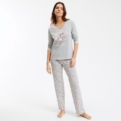 Pijama de algodón, estampado floral, manga larga