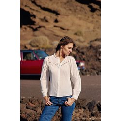 Blusa de algodón de cuello redondo y detalles bordados, BEATTIE
