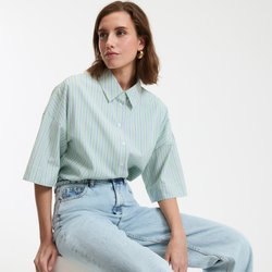 Camisa de corte amplio, mangas hasta el codo, Signature ÁMBAR
