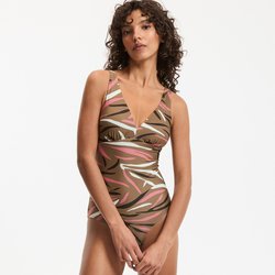 Bañador estampado de una pieza con efecto vientre plano