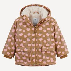 Abrigo con capucha y estampado de manzanas, forro tipo sherpa