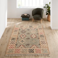 Alfombra kilim de yute y algodón con efecto usado, Kaliny