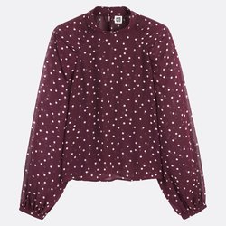 Blusa, cuello alto, estampado de lunares