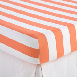 Sábana bajera ajustable de algodón, alt. 25 cm, estampado de rayas, HENDAYE ORANGE