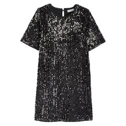 Vestido recto con lentejuelas y manga corta