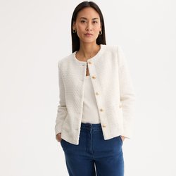 Chaqueta corta de tweed, corte recto y botones dorados
