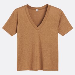 Camiseta de lino con cuello de pico y manga corta
