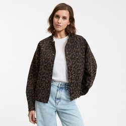Bomber corta, corte oversize, jacquard de leopardo