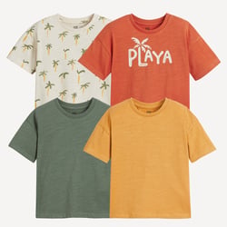 Lote de 4 camisetas de cuello redondo, estampado de palmeras