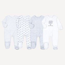 Lote de 4 pijamas de terciopelo, con nubes y rayas