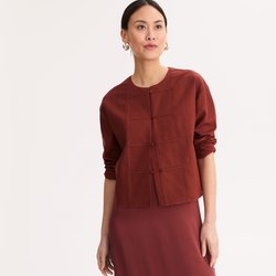 Chaqueta recta con cuello redondo en lino y viscosa