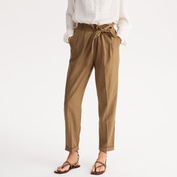 Pantalón jogpant, con cinturón, de lino mezclado
