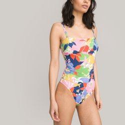 Bañador de una pieza corte bustier con estampado de flores