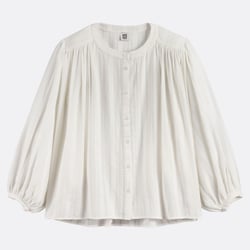 Camisa oversize, cuello mao, mangas 3/4