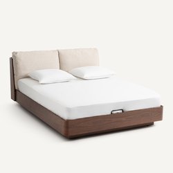 Cama de matrimonio con función de arcón en chapa de nogal, Angelo