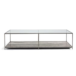Mesa de centro de cristal templado y travertino, Buren
