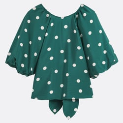 Blusa de cuello redondo con mangas abullonadas, estampado de lunares