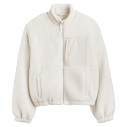 Chaqueta de sherpa con cremallera, cuello alto