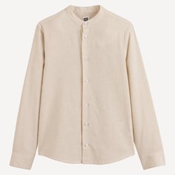 Camisa de rayas, cuello mao, algodón/lino