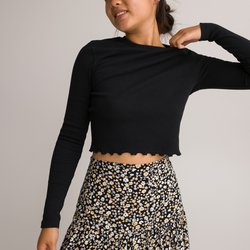 Camiseta de canalé crop de manga larga