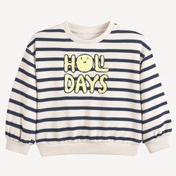Sudadera polar a rayas de cuello redondo, texto de rizo